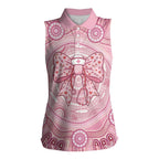 Aussie Nurse Personalised Women Sleeveless Polo Shirt Pink Stethoscope Coquette Bow Aboriginal Dot Art