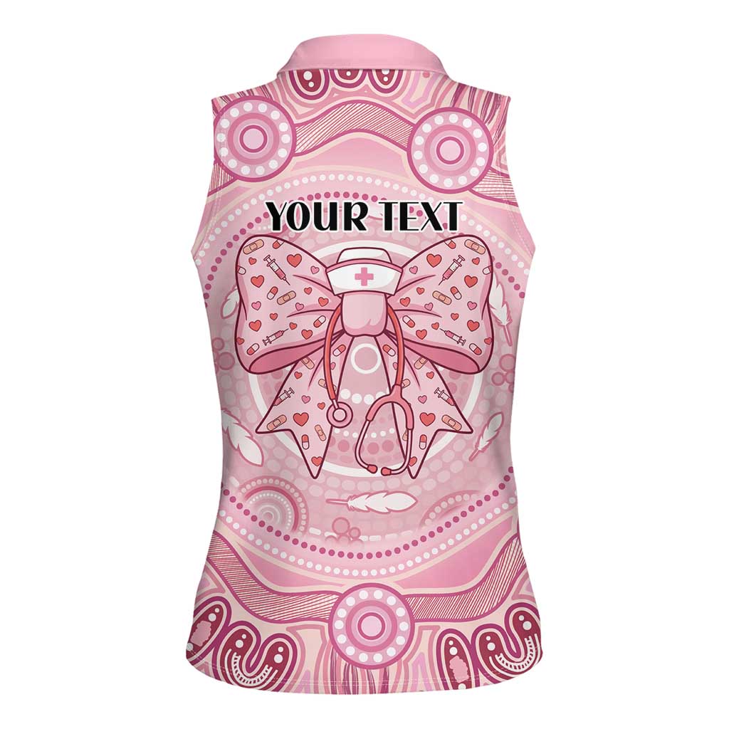 Aussie Nurse Personalised Women Sleeveless Polo Shirt Pink Stethoscope Coquette Bow Aboriginal Dot Art