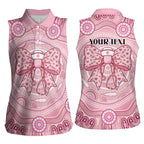 Aussie Nurse Personalised Women Sleeveless Polo Shirt Pink Stethoscope Coquette Bow Aboriginal Dot Art