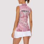 Aussie Nurse Personalised Women Sleeveless Polo Shirt Pink Stethoscope Coquette Bow Aboriginal Dot Art