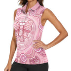 Aussie Nurse Personalised Women Sleeveless Polo Shirt Pink Stethoscope Coquette Bow Aboriginal Dot Art