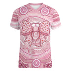 Aussie Nurse Personalised Women V-Neck T-Shirt Pink Stethoscope Coquette Bow Aboriginal Dot Art