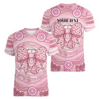 Aussie Nurse Personalised Women V-Neck T-Shirt Pink Stethoscope Coquette Bow Aboriginal Dot Art