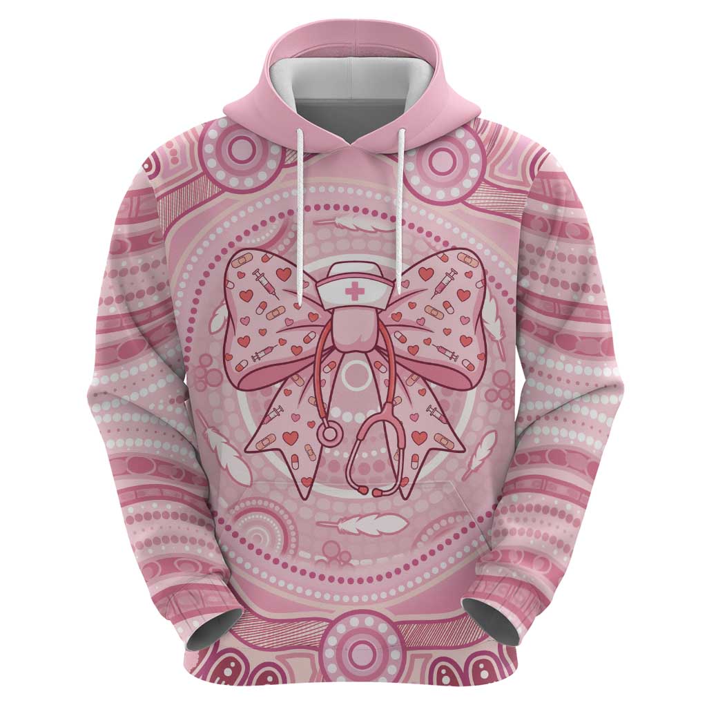 Aussie Nurse Personalised Zip Hoodie Pink Stethoscope Coquette Bow Aboriginal Dot Art