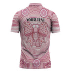 Aussie Nurse Personalised Zipper Polo Shirt Pink Stethoscope Coquette Bow Aboriginal Dot Art