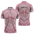 Aussie Nurse Personalised Zipper Polo Shirt Pink Stethoscope Coquette Bow Aboriginal Dot Art