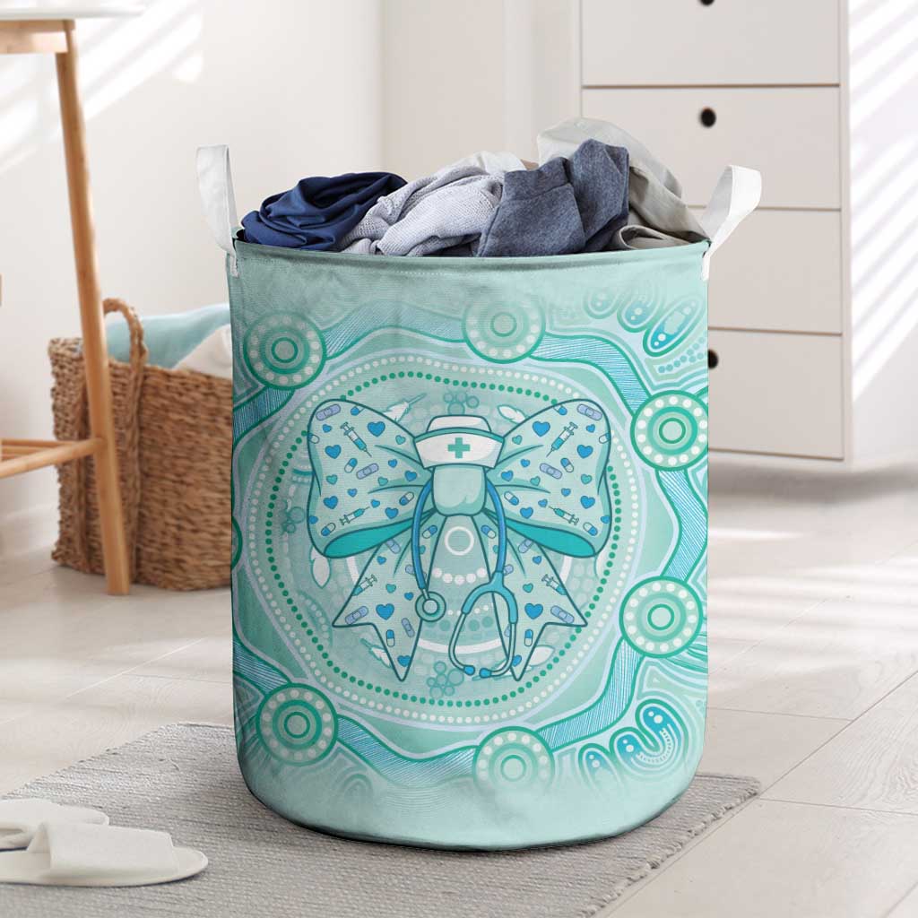 Aussie Nurse Laundry Basket Turquoise Stethoscope Coquette Bow Aboriginal Dot Art