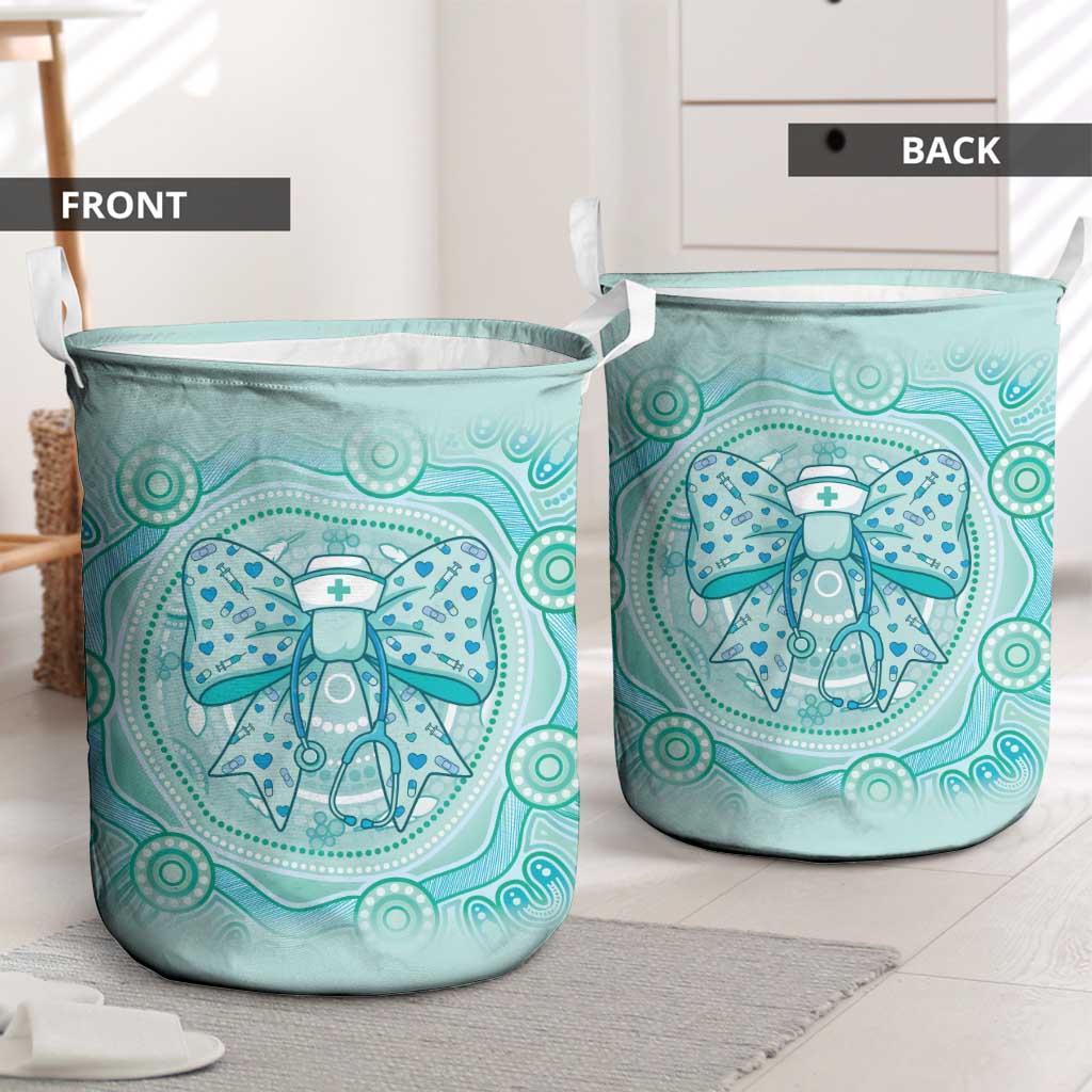 Aussie Nurse Laundry Basket Turquoise Stethoscope Coquette Bow Aboriginal Dot Art