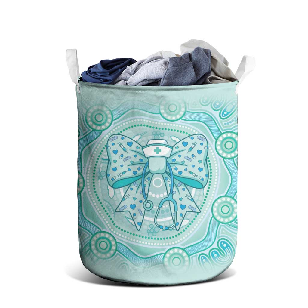 Aussie Nurse Laundry Basket Turquoise Stethoscope Coquette Bow Aboriginal Dot Art