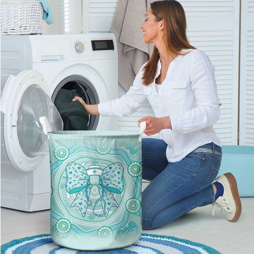Aussie Nurse Laundry Basket Turquoise Stethoscope Coquette Bow Aboriginal Dot Art