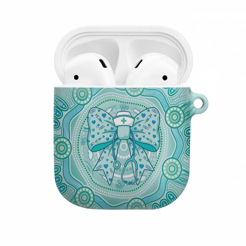 Aussie Nurse AirPods Case Turquoise Stethoscope Coquette Bow Aboriginal Dot Art