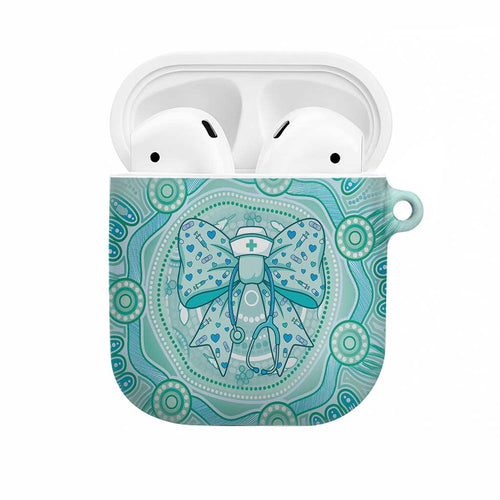 Aussie Nurse AirPods Case Turquoise Stethoscope Coquette Bow Aboriginal Dot Art