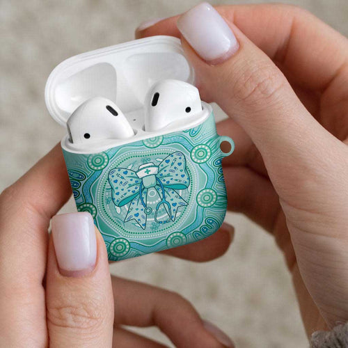 Aussie Nurse AirPods Case Turquoise Stethoscope Coquette Bow Aboriginal Dot Art