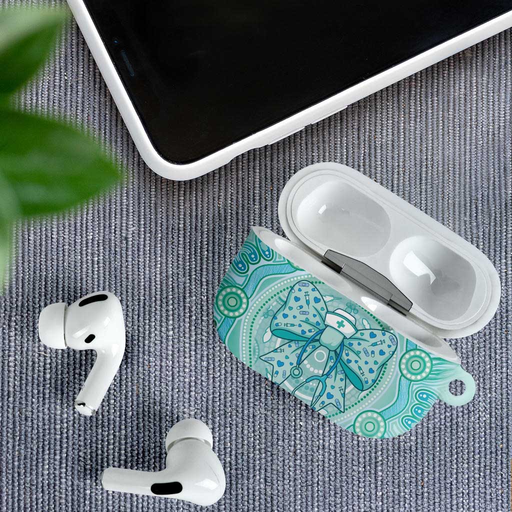 Aussie Nurse AirPods Case Turquoise Stethoscope Coquette Bow Aboriginal Dot Art