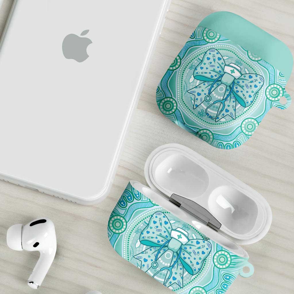 Aussie Nurse AirPods Case Turquoise Stethoscope Coquette Bow Aboriginal Dot Art