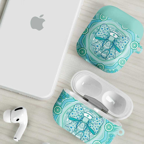 Aussie Nurse AirPods Case Turquoise Stethoscope Coquette Bow Aboriginal Dot Art