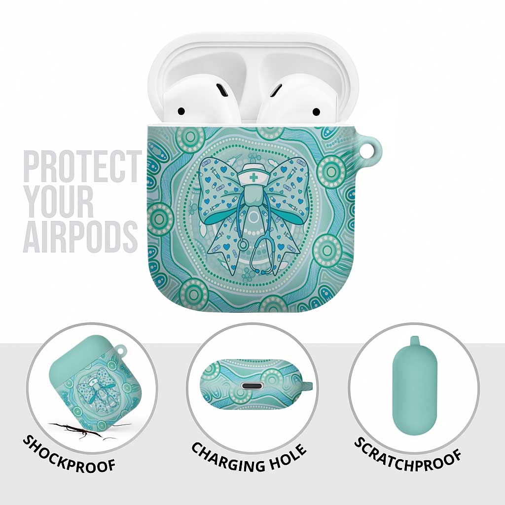 Aussie Nurse AirPods Case Turquoise Stethoscope Coquette Bow Aboriginal Dot Art