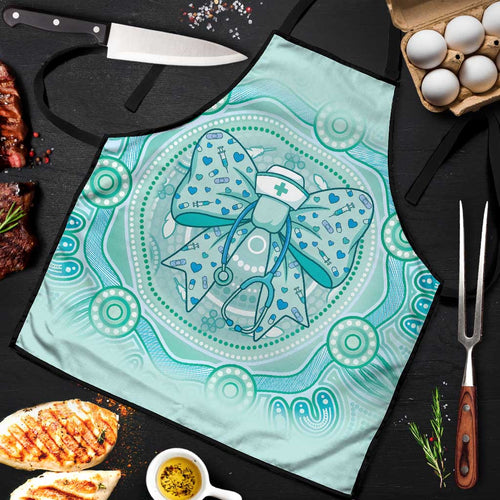 Aussie Nurse Apron Turquoise Stethoscope Coquette Bow Aboriginal Dot Art