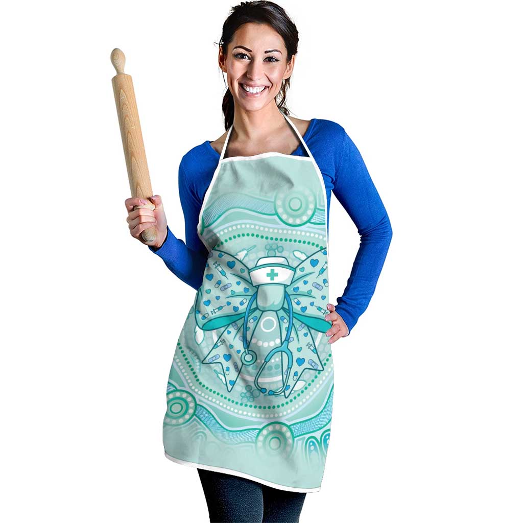 Aussie Nurse Apron Turquoise Stethoscope Coquette Bow Aboriginal Dot Art