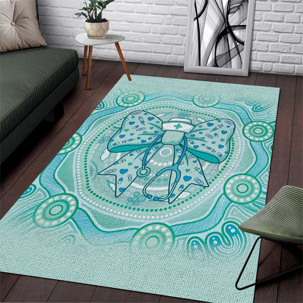 Aussie Nurse Area Rug Turquoise Stethoscope Coquette Bow Aboriginal Dot Art