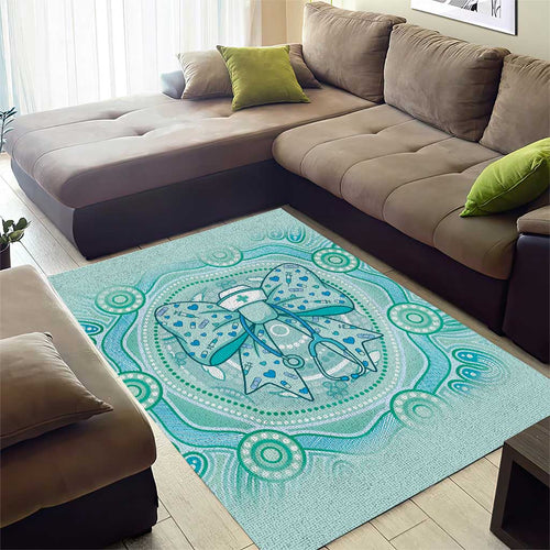 Aussie Nurse Area Rug Turquoise Stethoscope Coquette Bow Aboriginal Dot Art