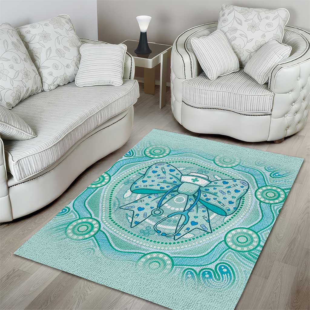 Aussie Nurse Area Rug Turquoise Stethoscope Coquette Bow Aboriginal Dot Art