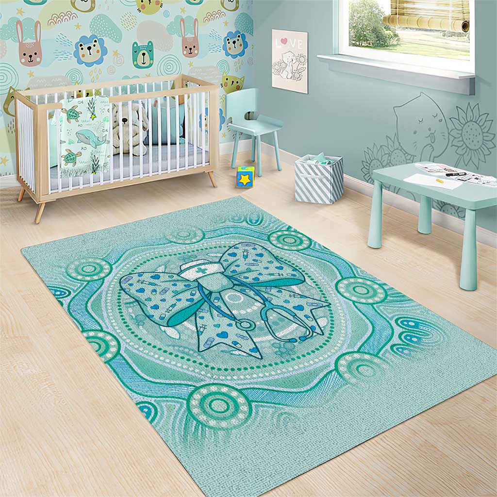 Aussie Nurse Area Rug Turquoise Stethoscope Coquette Bow Aboriginal Dot Art