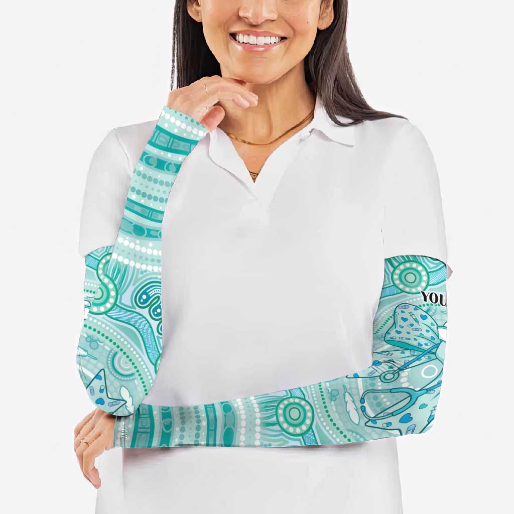 Aussie Nurse Personalised Arm Sleeves Turquoise Stethoscope Coquette Bow Aboriginal Dot Art