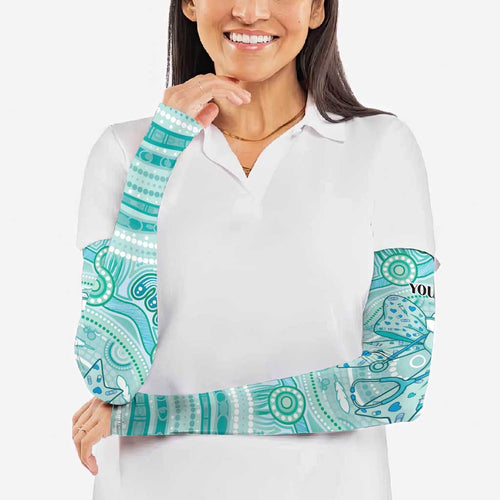 Aussie Nurse Personalised Arm Sleeves Turquoise Stethoscope Coquette Bow Aboriginal Dot Art