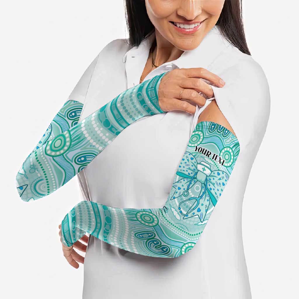 Aussie Nurse Personalised Arm Sleeves Turquoise Stethoscope Coquette Bow Aboriginal Dot Art