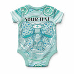 Aussie Nurse Personalised Baby Onesie Turquoise Stethoscope Coquette Bow Aboriginal Dot Art