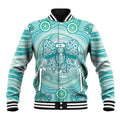 Aussie Nurse Personalised Baseball Jacket Turquoise Stethoscope Coquette Bow Aboriginal Dot Art