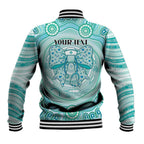 Aussie Nurse Personalised Baseball Jacket Turquoise Stethoscope Coquette Bow Aboriginal Dot Art