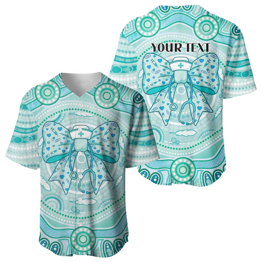 Aussie Nurse Personalised Baseball Jersey Turquoise Stethoscope Coquette Bow Aboriginal Dot Art