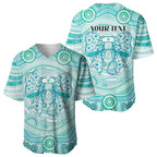 Aussie Nurse Personalised Baseball Jersey Turquoise Stethoscope Coquette Bow Aboriginal Dot Art