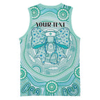 Aussie Nurse Personalised Basketball Jersey Turquoise Stethoscope Coquette Bow Aboriginal Dot Art