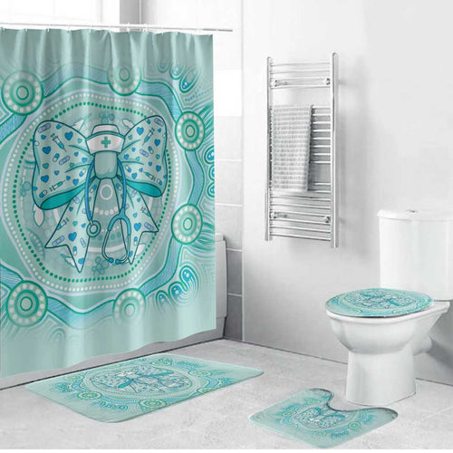 Aussie Nurse Bathroom Set Turquoise Stethoscope Coquette Bow Aboriginal Dot Art