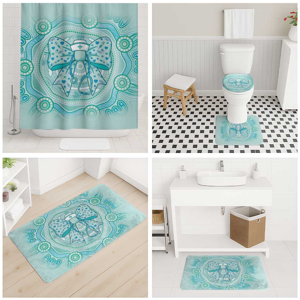 Aussie Nurse Bathroom Set Turquoise Stethoscope Coquette Bow Aboriginal Dot Art