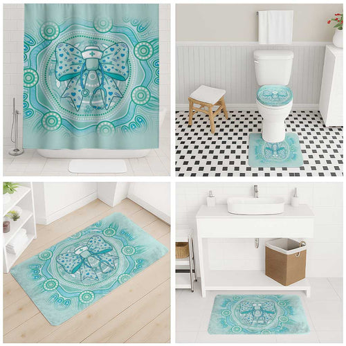 Aussie Nurse Bathroom Set Turquoise Stethoscope Coquette Bow Aboriginal Dot Art
