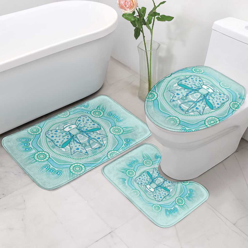 Aussie Nurse Bathroom Set Turquoise Stethoscope Coquette Bow Aboriginal Dot Art