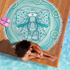 Aussie Nurse Beach Blanket Turquoise Stethoscope Coquette Bow Aboriginal Dot Art
