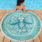 Aussie Nurse Beach Blanket Turquoise Stethoscope Coquette Bow Aboriginal Dot Art