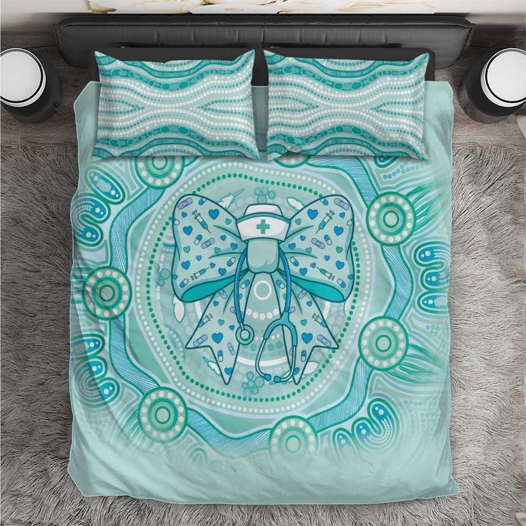 Aussie Nurse Bedding Set Turquoise Stethoscope Coquette Bow Aboriginal Dot Art