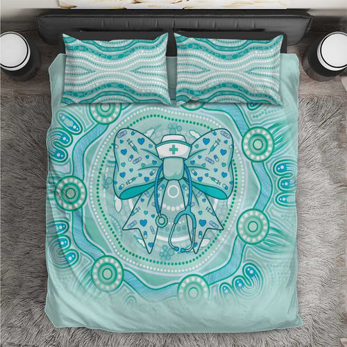 Aussie Nurse Bedding Set Turquoise Stethoscope Coquette Bow Aboriginal Dot Art