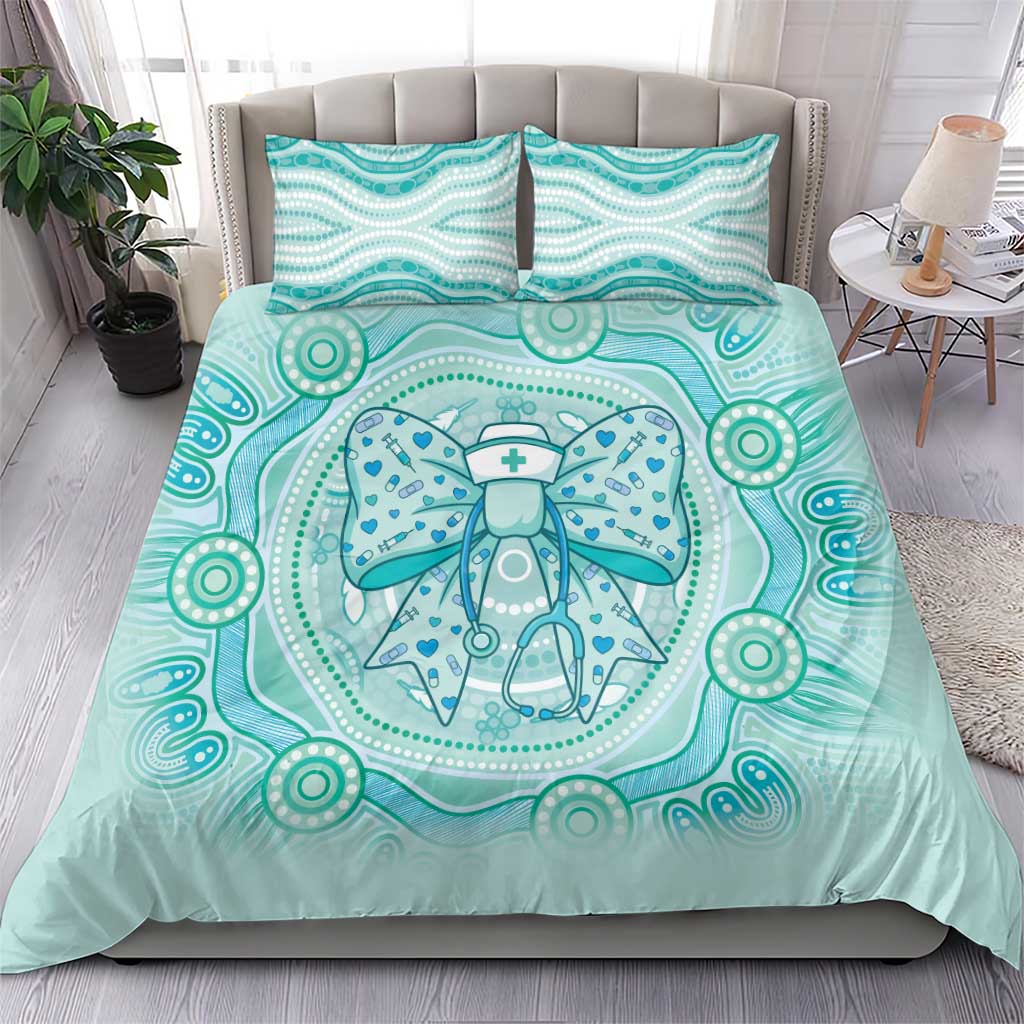 Aussie Nurse Bedding Set Turquoise Stethoscope Coquette Bow Aboriginal Dot Art