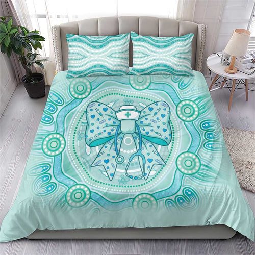 Aussie Nurse Bedding Set Turquoise Stethoscope Coquette Bow Aboriginal Dot Art