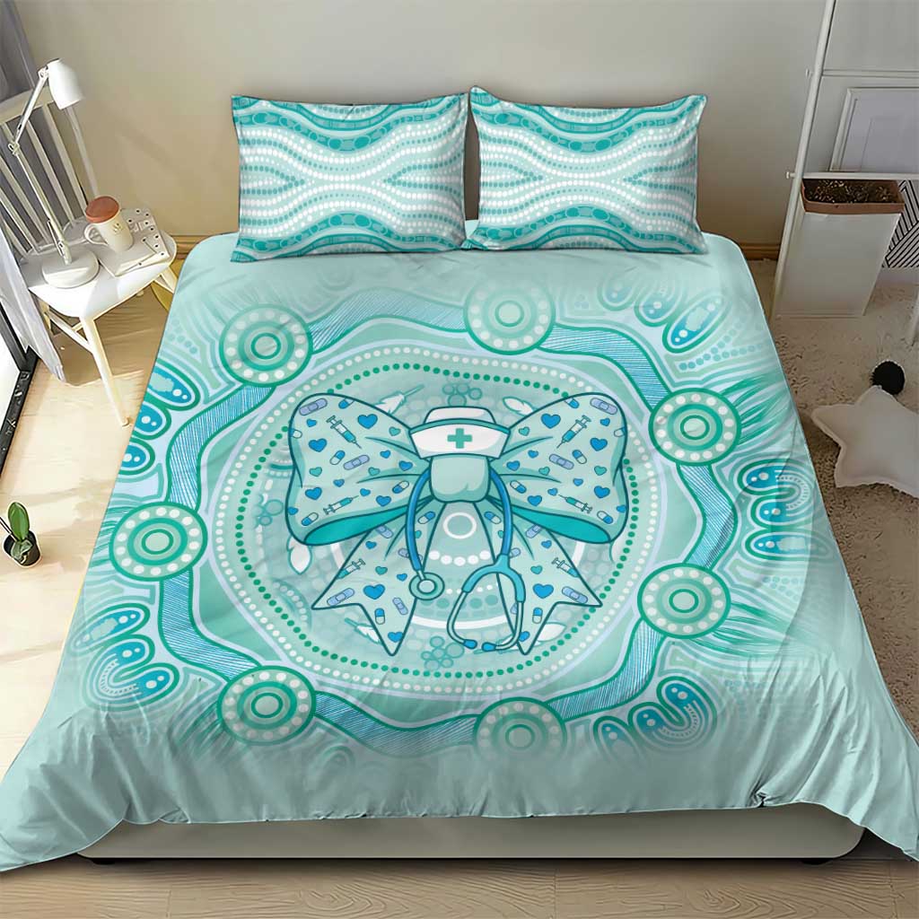 Aussie Nurse Bedding Set Turquoise Stethoscope Coquette Bow Aboriginal Dot Art