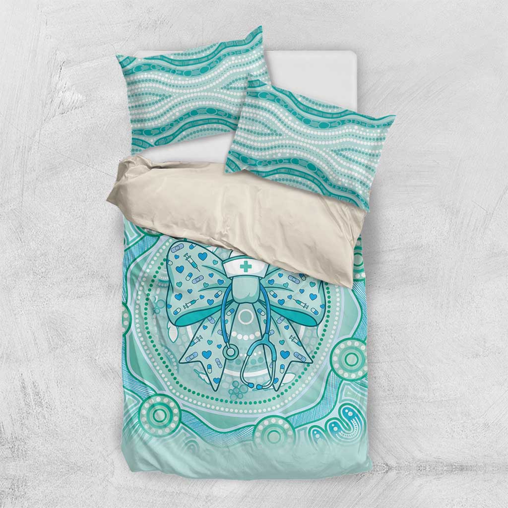 Aussie Nurse Bedding Set Turquoise Stethoscope Coquette Bow Aboriginal Dot Art