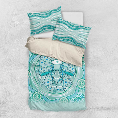 Aussie Nurse Bedding Set Turquoise Stethoscope Coquette Bow Aboriginal Dot Art