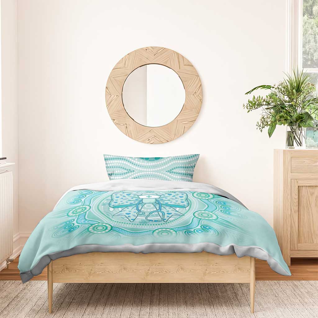 Aussie Nurse Bedding Set Turquoise Stethoscope Coquette Bow Aboriginal Dot Art